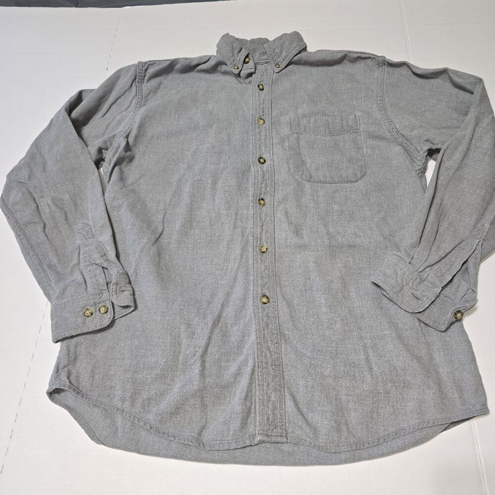 Vintage 90s L.L.Bean Chamois Cloth Shirt Mens M Gray Made in Canada 100% Cotton